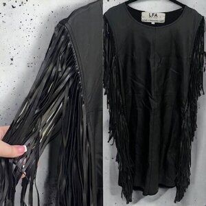 LFA New York Black Faux Leather And Knit Fringe Costume Dress Size 8